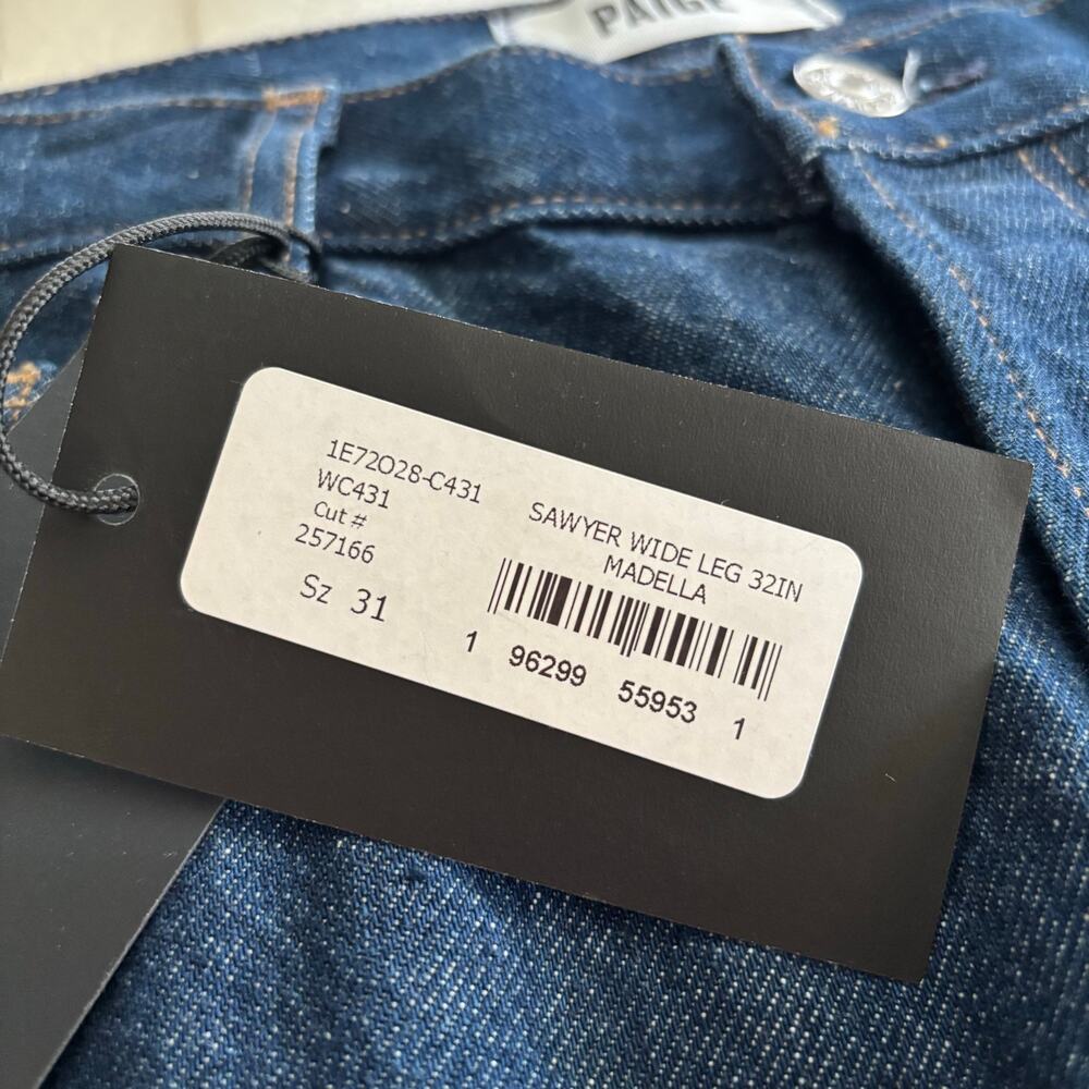 NWT PAIGE Sawyer Wide Leg Jeans in Dark Madella Wash Size 31 Vintage Collection - Picture 5 of 8